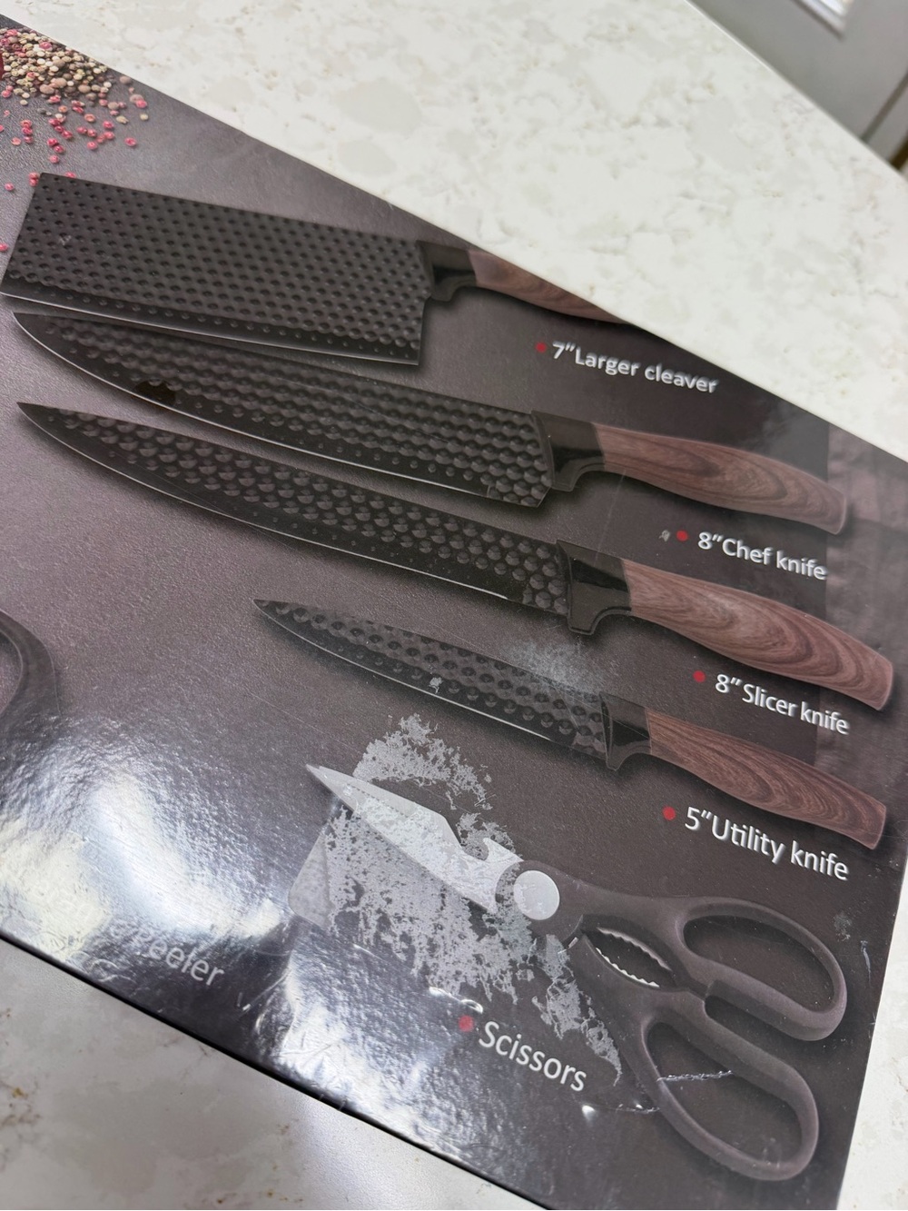 Heesem 6-Piece Knife Set with Ceramic Peeler & Scissors - Black/Brown new - Picture 3 of 4